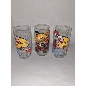 3 Vintage 1970's Mc Donald's Collector Glasses Ronald McDonald  Mayor McCheese
